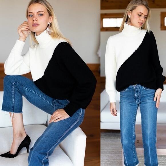 Emerson Fry Mila Colorblock Wool Turtleneck Sweater - Picture 1 of 9